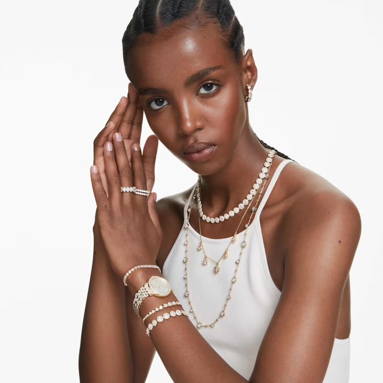 Una Angelic Tennis bracelet Round cut, Pavé, Medium, White, Gold-tone plated